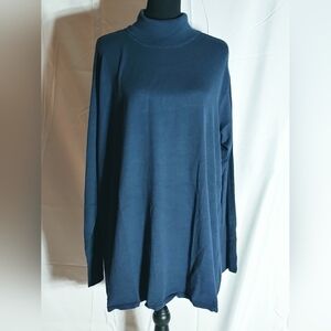 𝅺NWT DG2 Diane Gilman Women's XL Navy Turtleneck Lightweight Sweater SHEER BACK